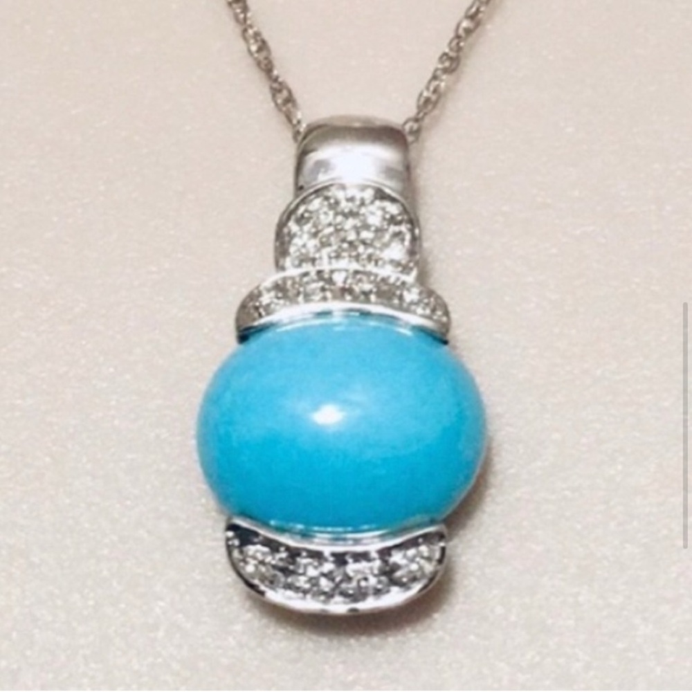 ♥️ LeVian Womans’s 14k White Gold Diamond & Turqouise 18” 3.8 Grams Necklace 💎